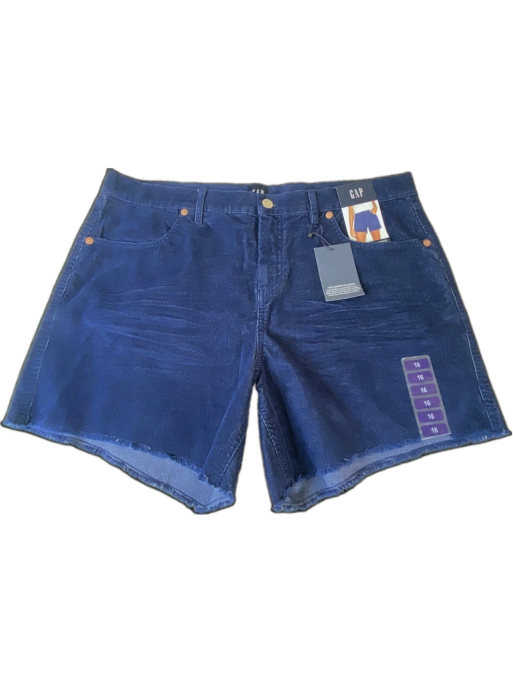 Gap Womens 16 Medieval Blue Corduroy Cutoff Shorts Raw Frayed Hem Stretch NWT - Picture 3 of 7
